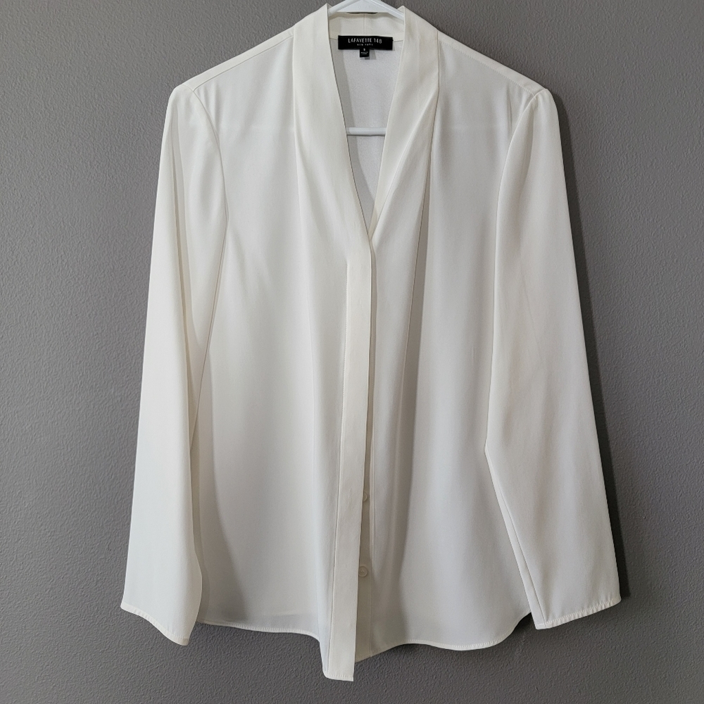 Lafayette 148 New York NWOT White Button Down Silk Long Sleeve Women's Small